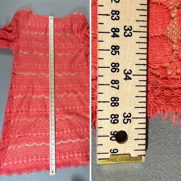 Jessica Howard Dress 16 Coral Midi Shift Lace Preppy Boho 3/4 Sleeve Career Work - Picture 4 of 9